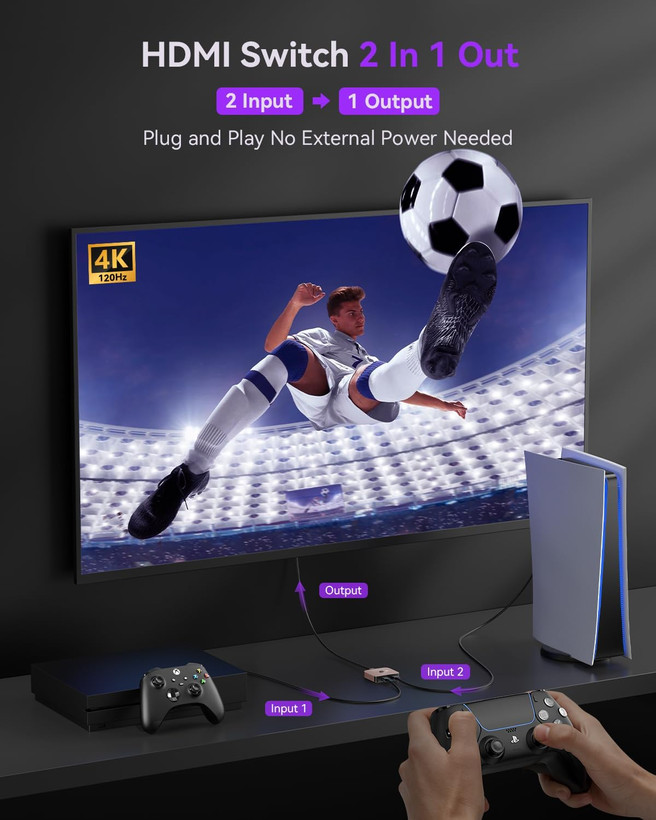 سوئیچ HDMI 2.1 ویلکام، سوئیچر HDMI اولترا اچدی 8K، اسپلیتر 2 در 1 خروجی، سوئیچ HDMI دو جهته با پشتیبانی از 4K@120Hz و 8K@60Hz، سوئیچ HDMI آلومینیومی برای PS5/4، ایکسباکس، روکو، اپل تیوی ن1