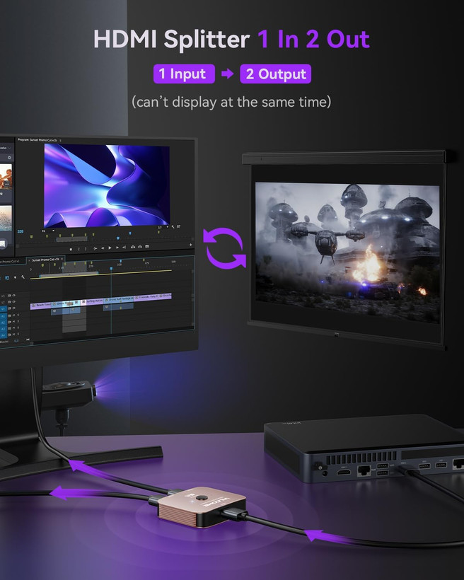 سوئیچ HDMI 2.1 ویلکام، سوئیچر HDMI اولترا اچدی 8K، اسپلیتر 2 در 1 خروجی، سوئیچ HDMI دو جهته با پشتیبانی از 4K@120Hz و 8K@60Hz، سوئیچ HDMI آلومینیومی برای PS5/4، ایکسباکس، روکو، اپل تیوی ن1