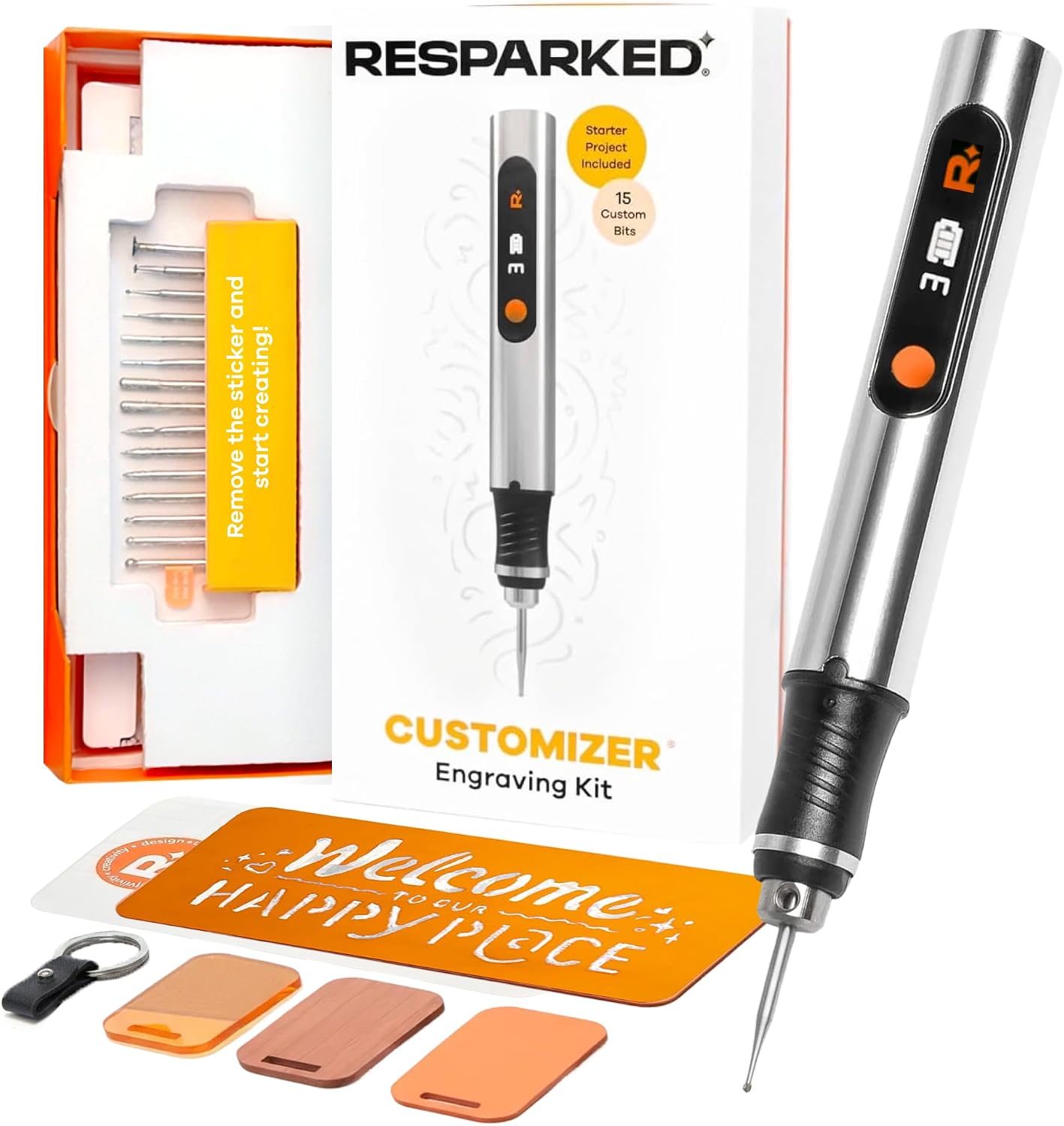 قلم حکاکی Resparked Customizer™ - ابزار حکاکی برقی بی‌سیم برای فلز، چوب، شیشه، پلاستیک، سنگ - کیت قلم حکاکی دستی قابل شارژ با 3 سرعت، نوک دقیق و شارژ USB-C  ن1