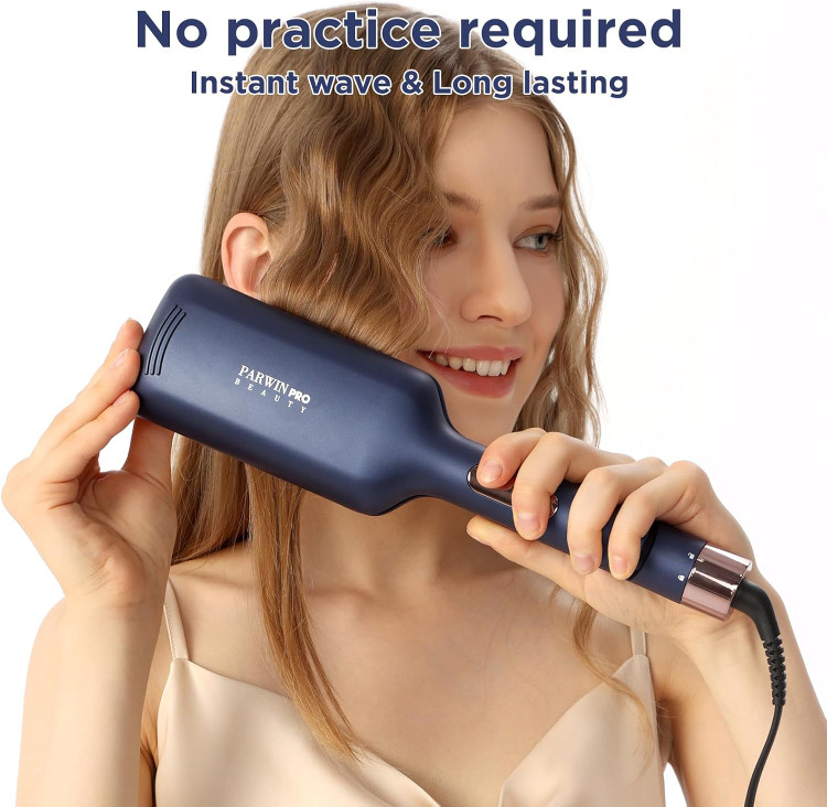 موج دهنده مو 2 لوله ای برای مو، اتوی فر کننده 32 میلی متری برای فرهای بزرگ و ساحلی، PARWIN PRO BEAUTY با 4 دمای قابل تنظیم، فرهای فوری (آبی پروس) ن1