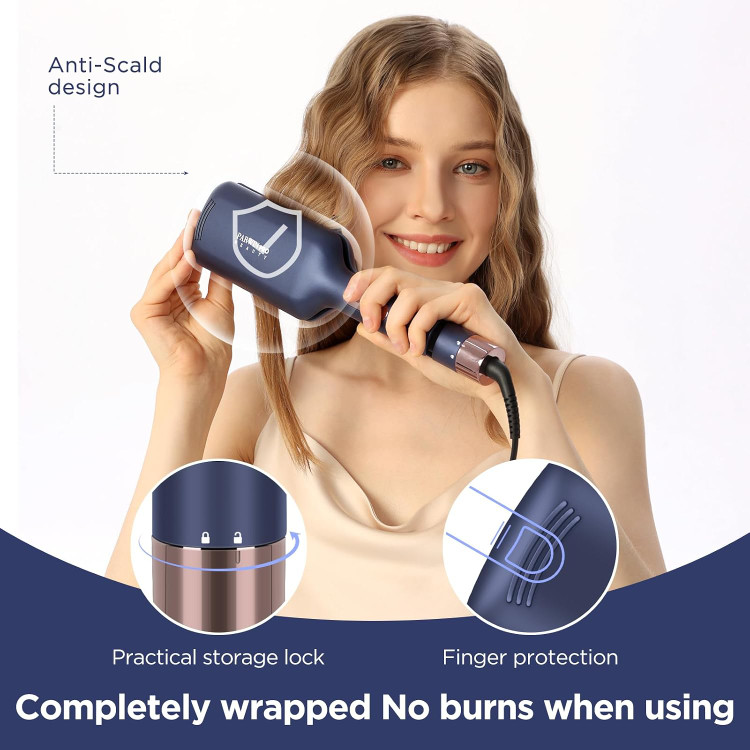 موج دهنده مو 2 لوله ای برای مو، اتوی فر کننده 32 میلی متری برای فرهای بزرگ و ساحلی، PARWIN PRO BEAUTY با 4 دمای قابل تنظیم، فرهای فوری (آبی پروس) ن1