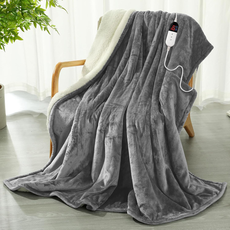 پتوی حرارتی COZYTY، اندازه 130 در ۱۸۰ سانتیمتر، قابل شستشو با ماشین لباسشویی، روکش برقی - رنگ طوسی روشن ن1