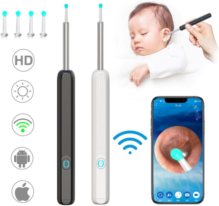 گوش پاک کن با قطر 3.9 میلی متر، وای فای HD 1080P، اتوسکوپ، آندوسکوپ، قاشق گوش، پاک کننده جرم گوش، اتوسکوپ با پورت USB، قاشق حذف جرم قابل مشاهده وای فای (مشکی + نسخه استاندارد) ن1