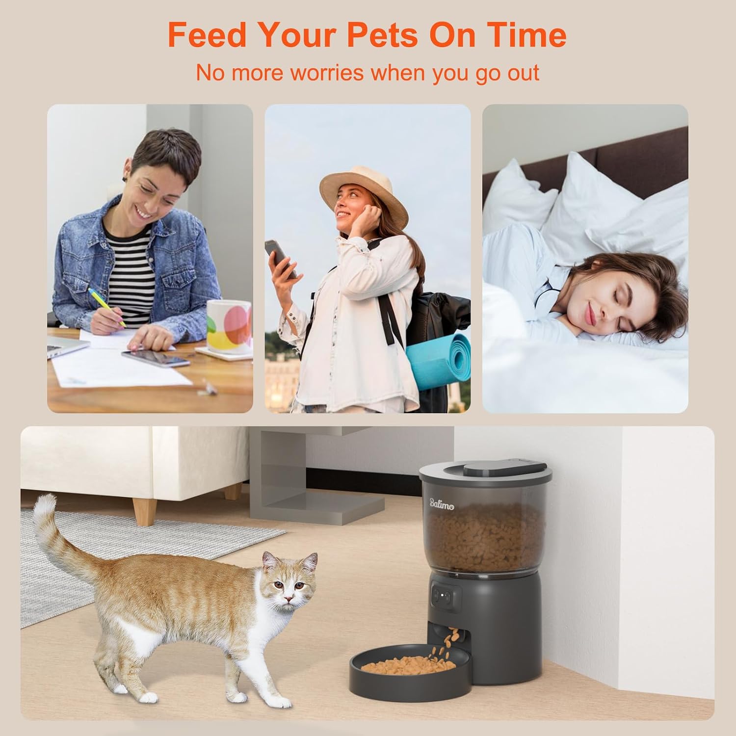 ظرف غذای گربه اتوماتیک Balimo، مدل du-f06w - ظرف غذای 3 لیتری 2.4G WiFi برای گربهها، 1 تا 10 وعده غذایی، مناسب برای سگها و گربهها، مشکی