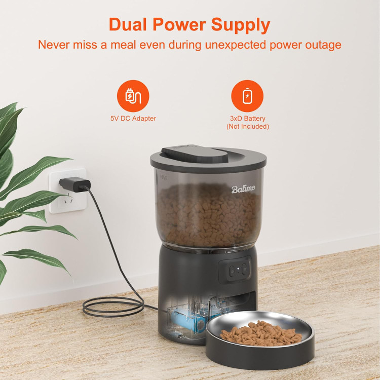 ظرف غذای گربه اتوماتیک Balimo، مدل du-f06w - ظرف غذای 3 لیتری 2.4G WiFi برای گربهها، 1 تا 10 وعده غذایی، مناسب برای سگها و گربهها، مشکی