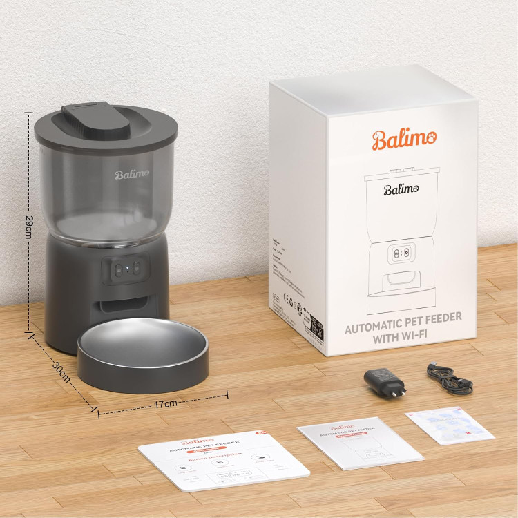 ظرف غذای گربه اتوماتیک Balimo، مدل du-f06w - ظرف غذای 3 لیتری 2.4G WiFi برای گربهها، 1 تا 10 وعده غذایی، مناسب برای سگها و گربهها، مشکی