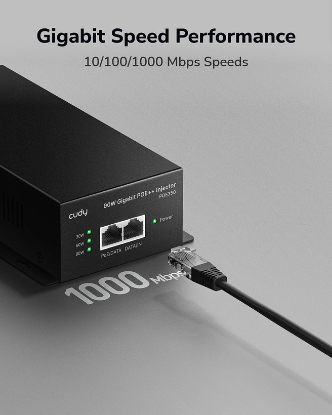 اینجکتور Cudy 90W Gigabit PoE++، 802.3bt/at/af، 4-Pair، فلزی، POE350