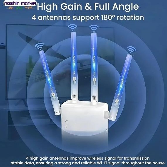 تقویتکننده وایفای 1200 مگابیت دو بانده با ۴ آنتن خارجی (WiFi Range Extender)