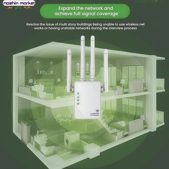 تقویتکننده وایفای 1200 مگابیت دو بانده با ۴ آنتن خارجی (WiFi Range Extender)
