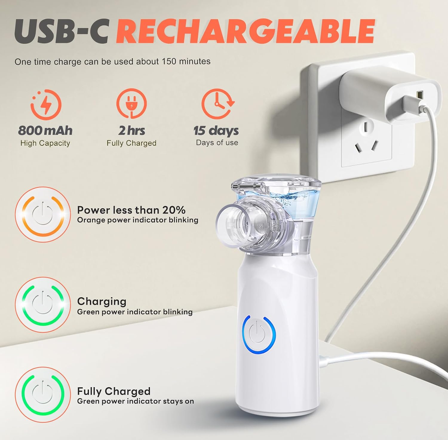 نبولایزر اولتراسونیک شارژی AU YAT – دستگاه بخور و دارورسان بیصدا برای کودکان و بزرگسالان با ۲ ماسک و قطعه دهانی