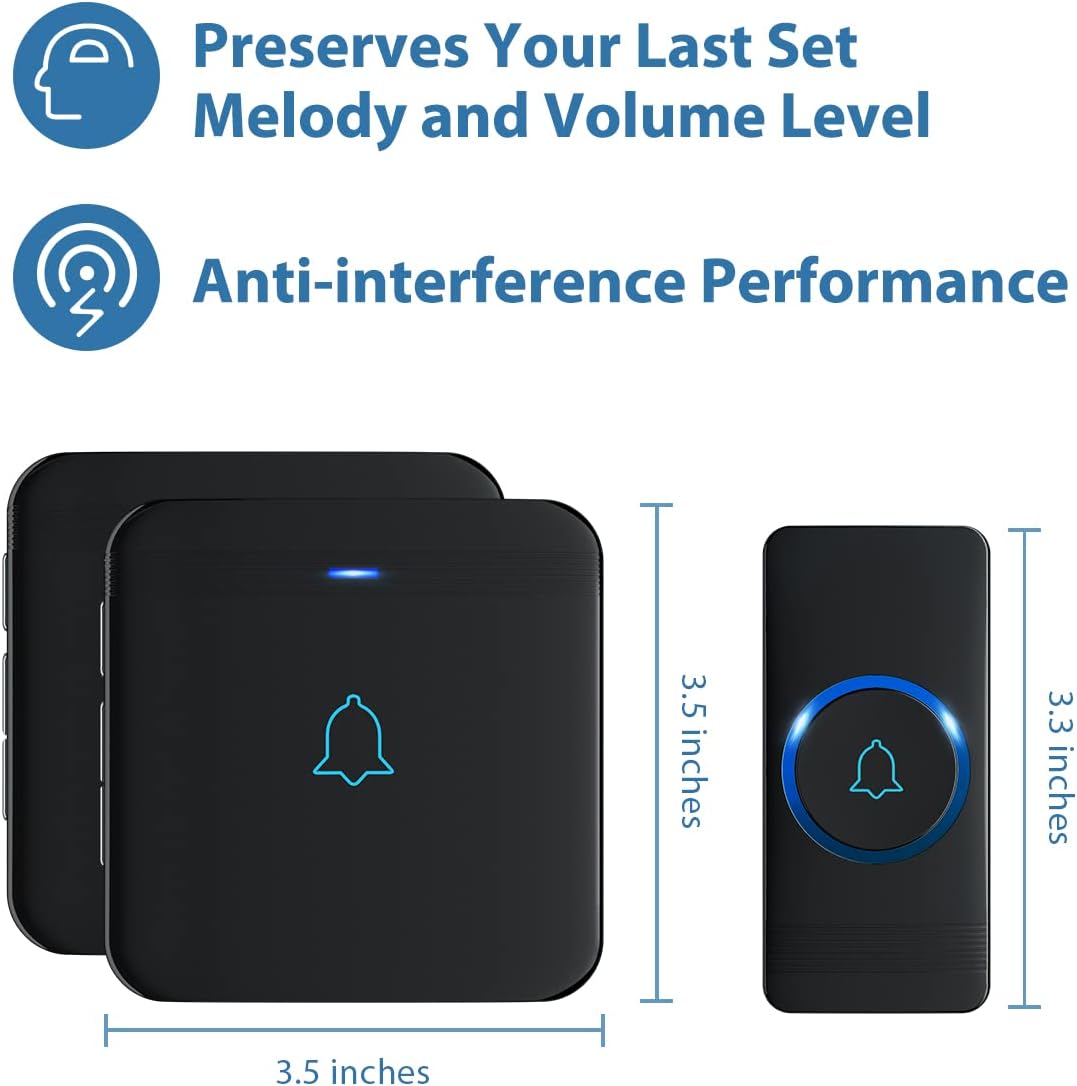 Avantek D-3B Black Durable Water Resistant Wireless Doorbell Kit