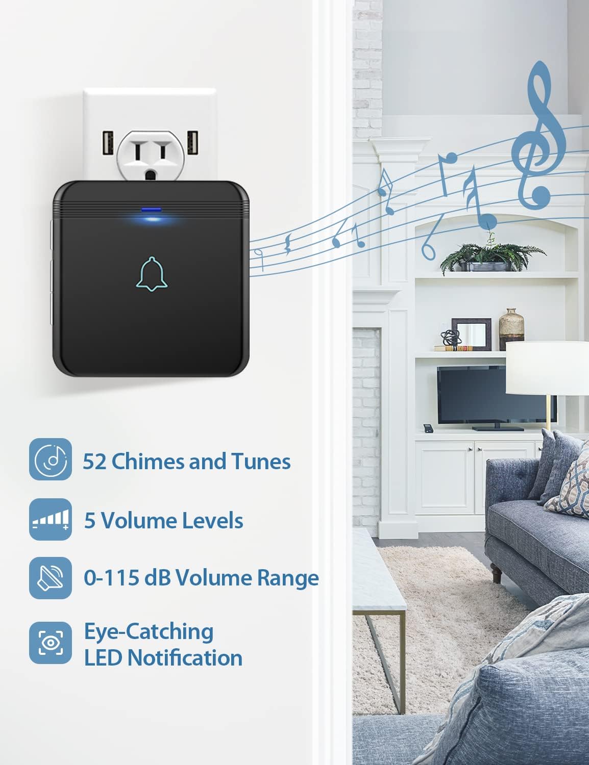 Avantek D-3B Black Durable Water Resistant Wireless Doorbell Kit