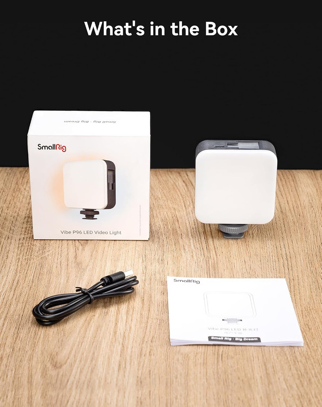 چراغ LED فیلمبرداری SMALLRIG مدل P96 با باتری ۲۲۰۰ میلیآمپر، نور حرفهای با CRI 95+ برای عکاسی و تولید محتوا