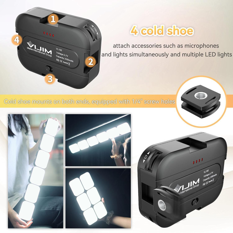 چراغ LED فیلمبرداری VIJIM VL100C دو رنگ با قابلیت تنظیم زاویه و شدت نور برای دوربین و تولید محتوا