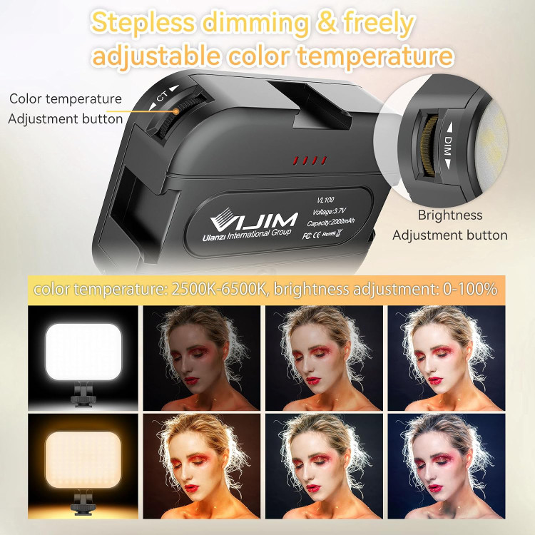 چراغ LED فیلمبرداری VIJIM VL100C دو رنگ با قابلیت تنظیم زاویه و شدت نور برای دوربین و تولید محتوا