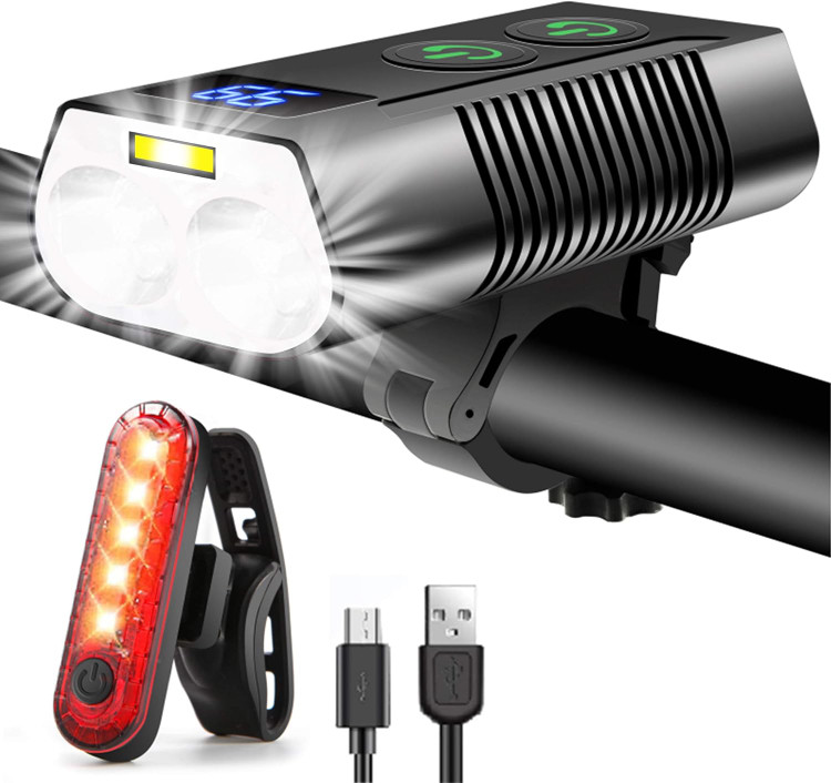 ست چراغ جلو و عقب دوچرخه REHKITTZ با نور ۳۳۰۰ لومن، شارژی USB و ۹ حالت نوردهی