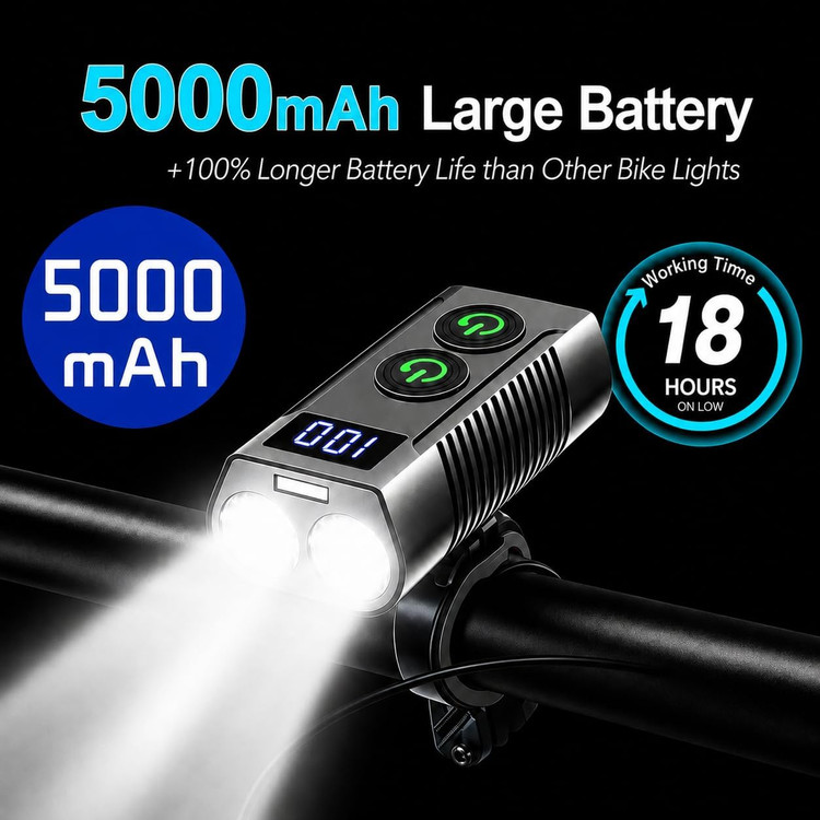 ست چراغ جلو و عقب دوچرخه REHKITTZ با نور ۳۳۰۰ لومن، شارژی USB و ۹ حالت نوردهی