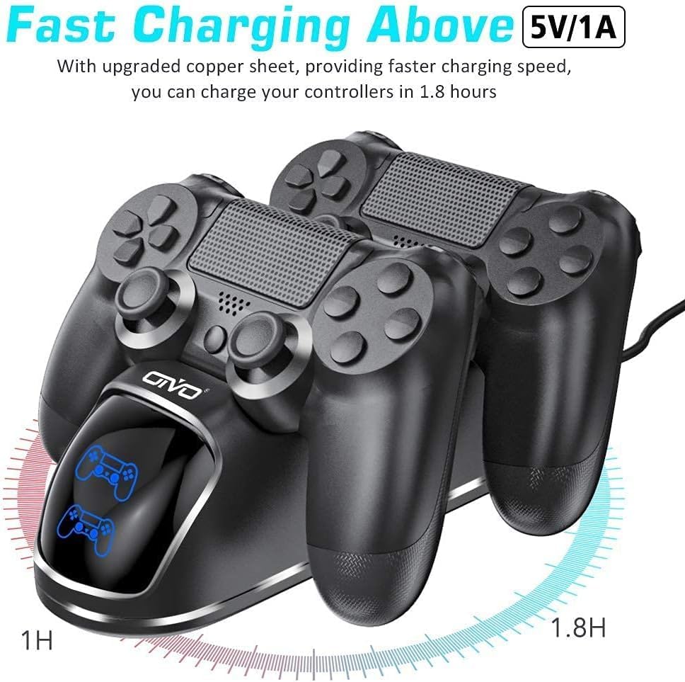 پایه شارژ دستههای PS4 برند OIVO برای کنترلرهای PS4 / PS4 Pro / PS4 Slim، با قابلیت شارژ سریع در ۱٫۸ ساعت