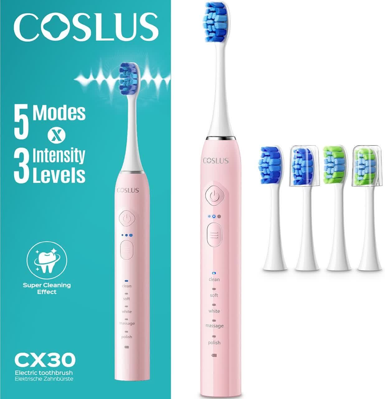 مسواک برقی سونیک COSLUS مدل C30 برای بزرگسالان مسواک برقی سونیک COSLUS C30 با قابلیت تمیزکنندگی عمیق و سفیدکنندگی دندان، دارای ۵ حالت عملکرد، ۳ سطح شدت برای دندانهای حساس و ارتودنسی، همراه با ۲ نوع سری مسواک و شارژدهی ۲ ساعته