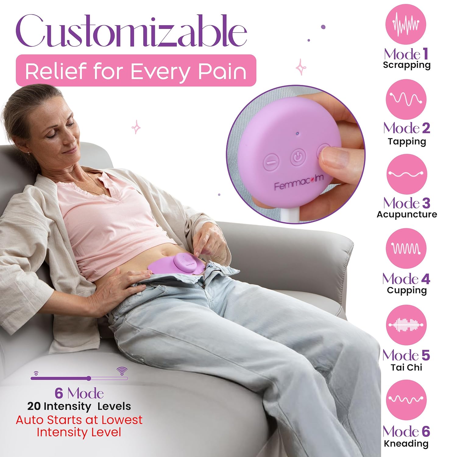 دستگاه TENS برای تسکین درد قاعدگی – مدل M50 Menstrual Relax – دستگاه کاهش دردهای دورهای و اندومتریوز – دستگاه بیسیم تسکین درد پریود با ۶ حالت ماساژ