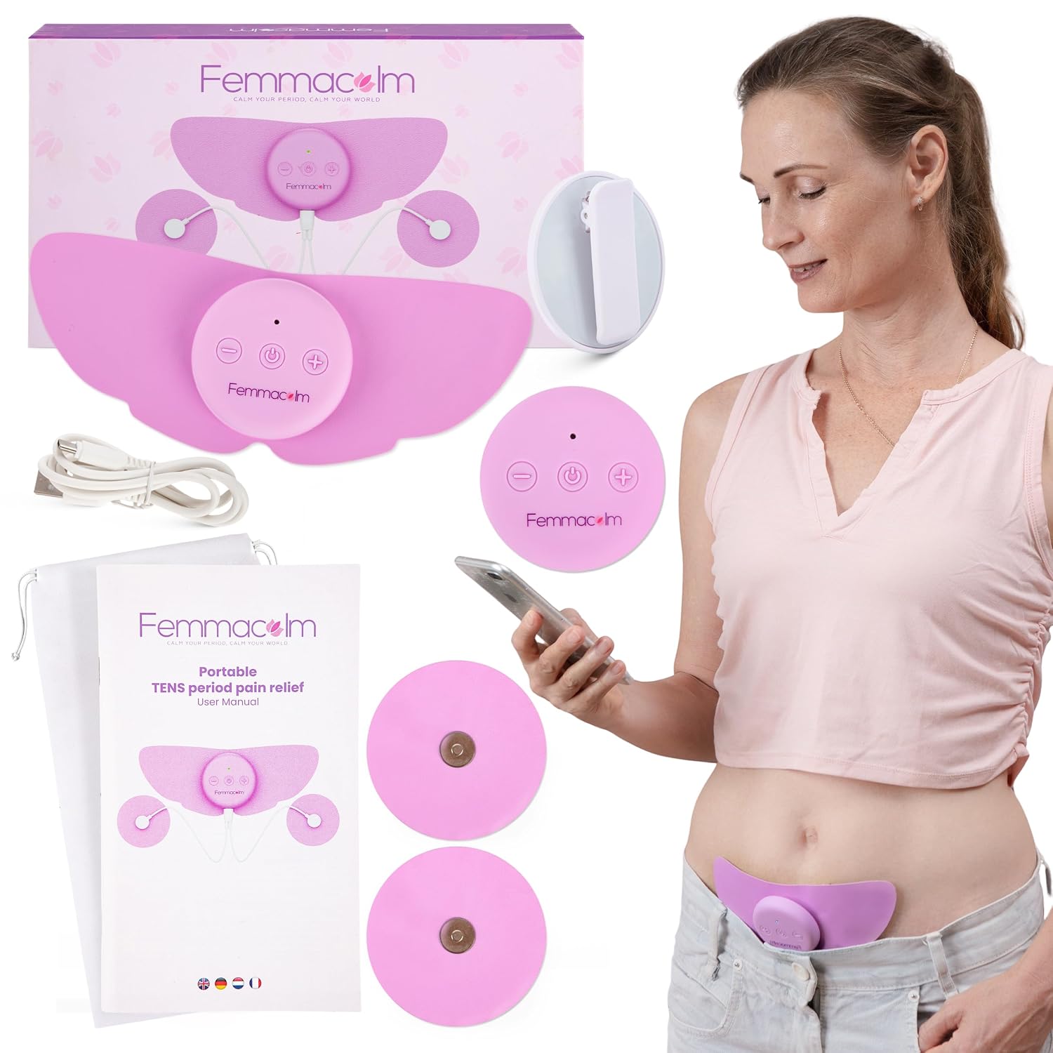 دستگاه TENS برای تسکین درد قاعدگی – مدل M50 Menstrual Relax – دستگاه کاهش دردهای دورهای و اندومتریوز – دستگاه بیسیم تسکین درد پریود با ۶ حالت ماساژ