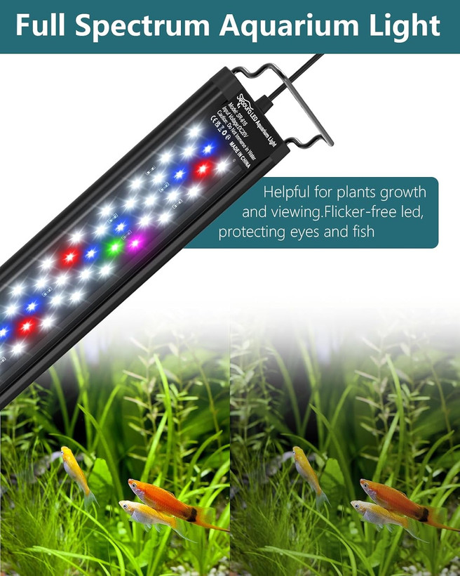 چراغ LED آکواریوم SEAOURA برای رشد گیاهان، چراغ مخزن ماهی مناسب آکواریومهای ۱۲ تا ۱۸ اینچ