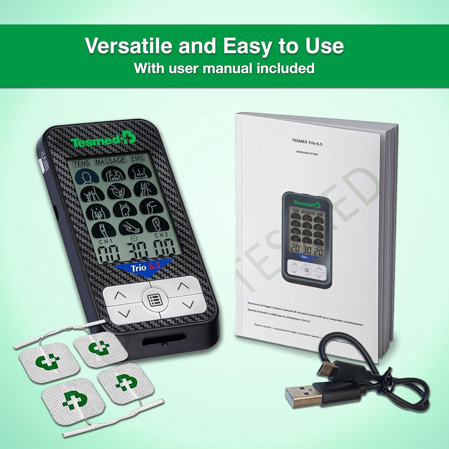 دستگاه تحریک الکتریکی عصب و عضله TESMED Trio 6.5 (TENS و EMS) با قابلیت شارژ