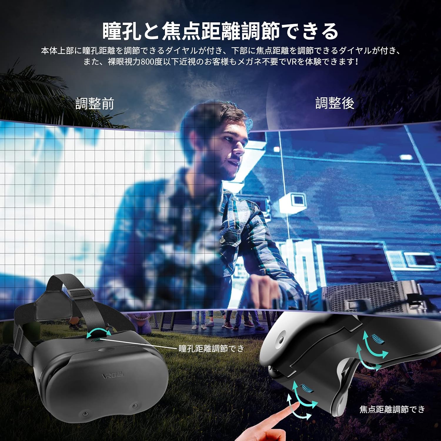 هدست واقعیت مجازی Ninonly VR برای گوشی هوشمند، عینک سهبعدی با تنظیم فوکوس و فاصله مردمک، لنز ضد نور آبی