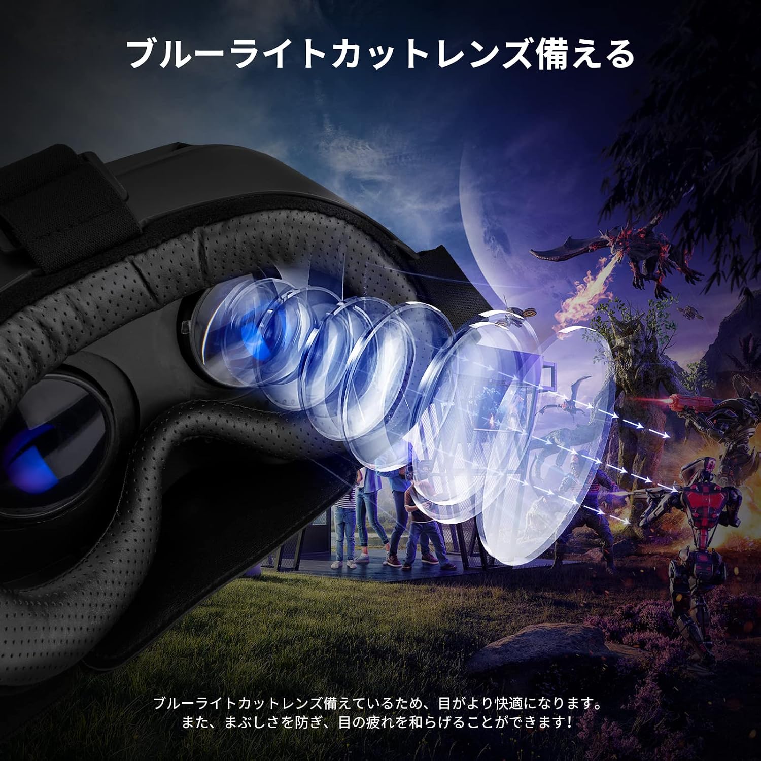 هدست واقعیت مجازی Ninonly VR برای گوشی هوشمند، عینک سهبعدی با تنظیم فوکوس و فاصله مردمک، لنز ضد نور آبی