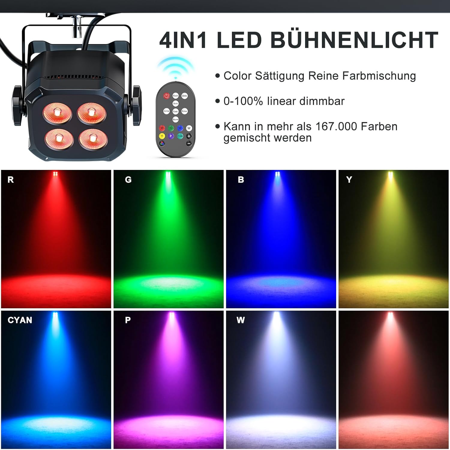 پروژکتور LED پار مینی RGBW چهار عددی ۱۰ وات با کنترل DMX512، ریموت و حالت موزیکال