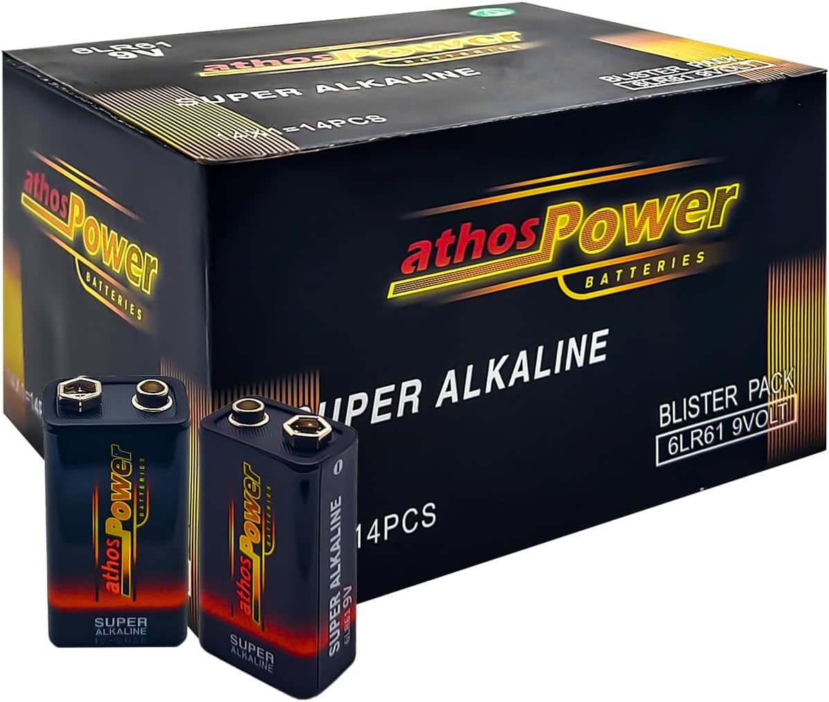 باتری کتابی ۹ ولت ATHOS POWER پک ۱۴ عددی ، مدل 6LR61 آلکالاین با عمر طولانی