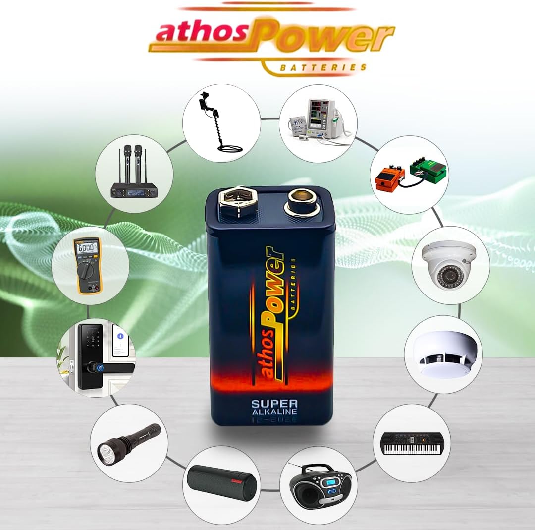 باتری کتابی ۹ ولت ATHOS POWER پک ۱۴ عددی ، مدل 6LR61 آلکالاین با عمر طولانی