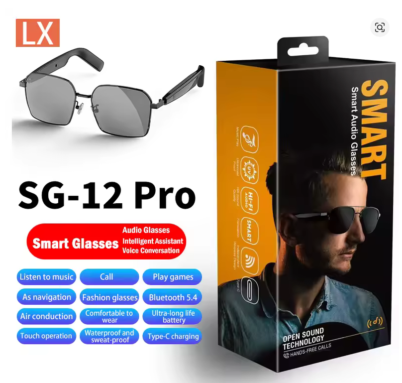 عینک هوشمند بلوتوثی SG-12 Pro با اسپیکر داخلی، تماس تلفنی، محافظ UV و فیلتر نور آبی مناسب ورزش و فضای باز