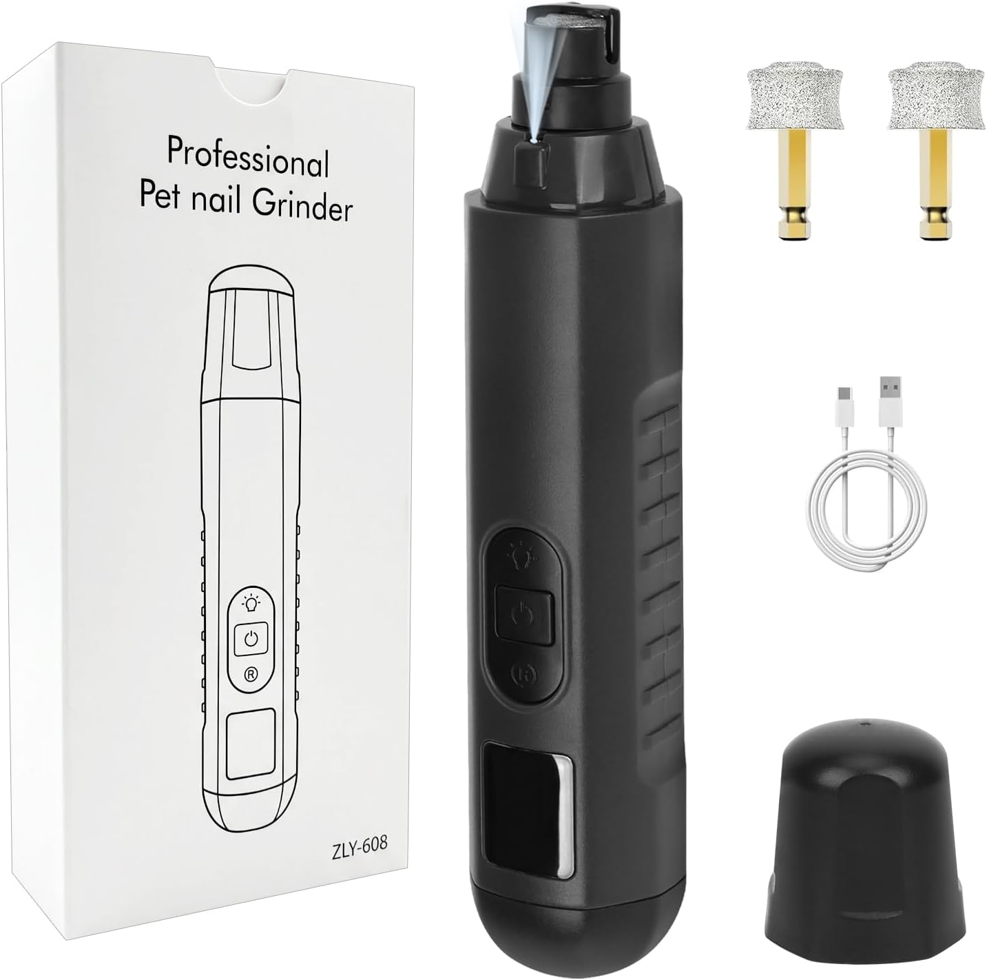 سوهان برقی ناخن سگ OWill مجهز به دو چراغ LED، دستگاه اصلاح ناخن بی‌صدا با ۵ سرعت و نمایشگر LCD،  سوهان شارژی مناسب برای سگ‌ها و گربه‌هایی با جثه بزرگ، متوسط ​​و کوچک.