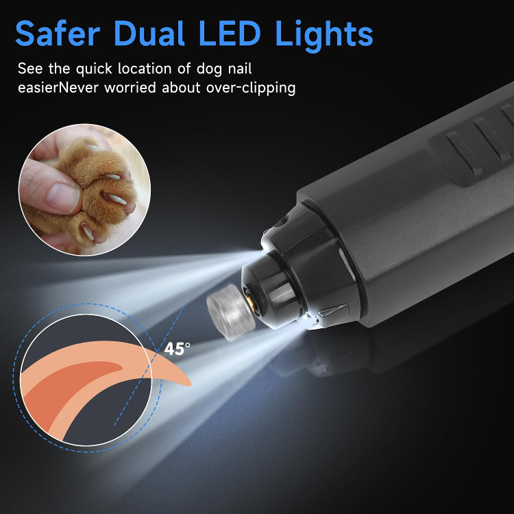 سوهان برقی ناخن سگ OWill مجهز به دو چراغ LED، دستگاه اصلاح ناخن بیصدا با ۵ سرعت و نمایشگر LCD، سوهان شارژی مناسب برای سگها و گربههایی با جثه بزرگ، متوسط و کوچک.