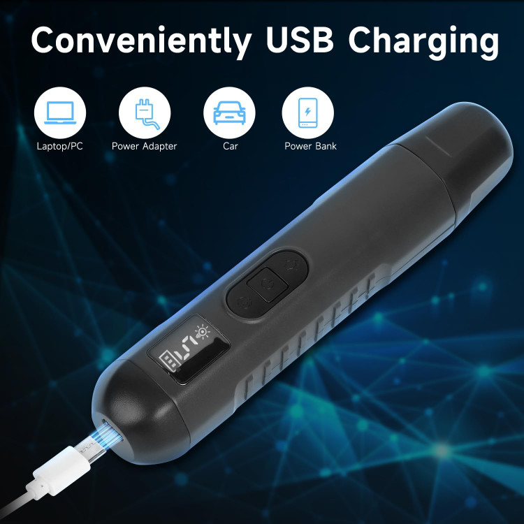 سوهان برقی ناخن سگ OWill مجهز به دو چراغ LED، دستگاه اصلاح ناخن بیصدا با ۵ سرعت و نمایشگر LCD، سوهان شارژی مناسب برای سگها و گربههایی با جثه بزرگ، متوسط و کوچک.