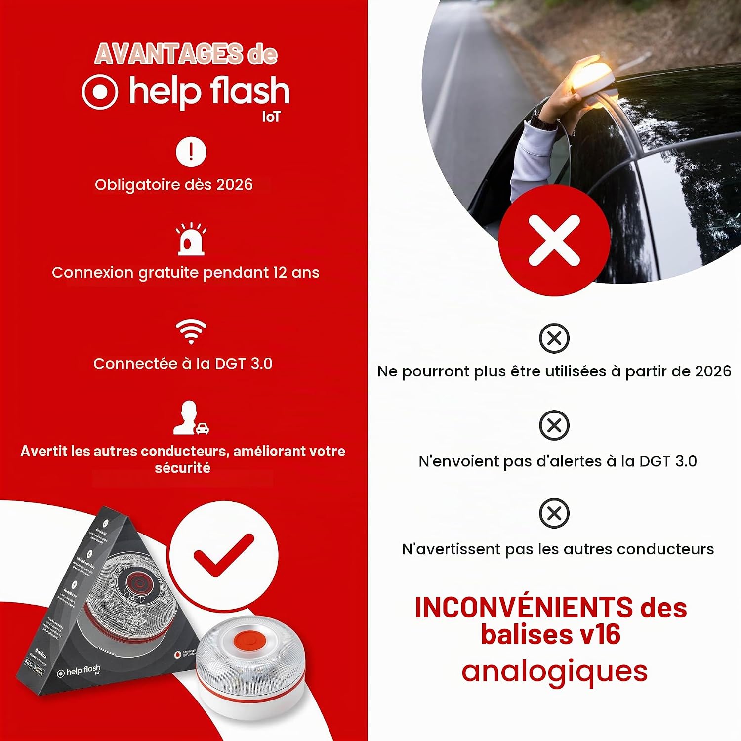 چراغ اضطراری هوشمند خودرو Help Flash IoT V16 با قابلیت ارسال موقعیت حادثه و اتصال DGT 3.0