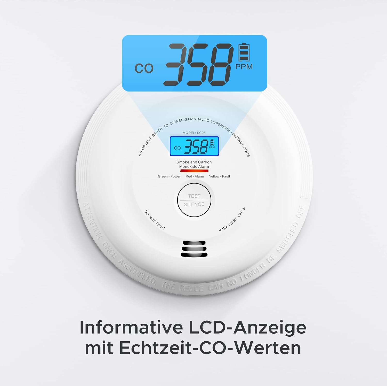 دتکتور دود و مونوکسید کربن X-Sense مدل SC08 با نمایشگر LCD و باتری ۱۰ ساله