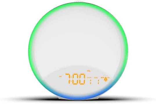 چراغ بیدارباش هوشمند Sunrise با شبیهساز طلوع خورشید و صدای آرامشبخش ، رادیو FM و نور چندرنگ(Premium)