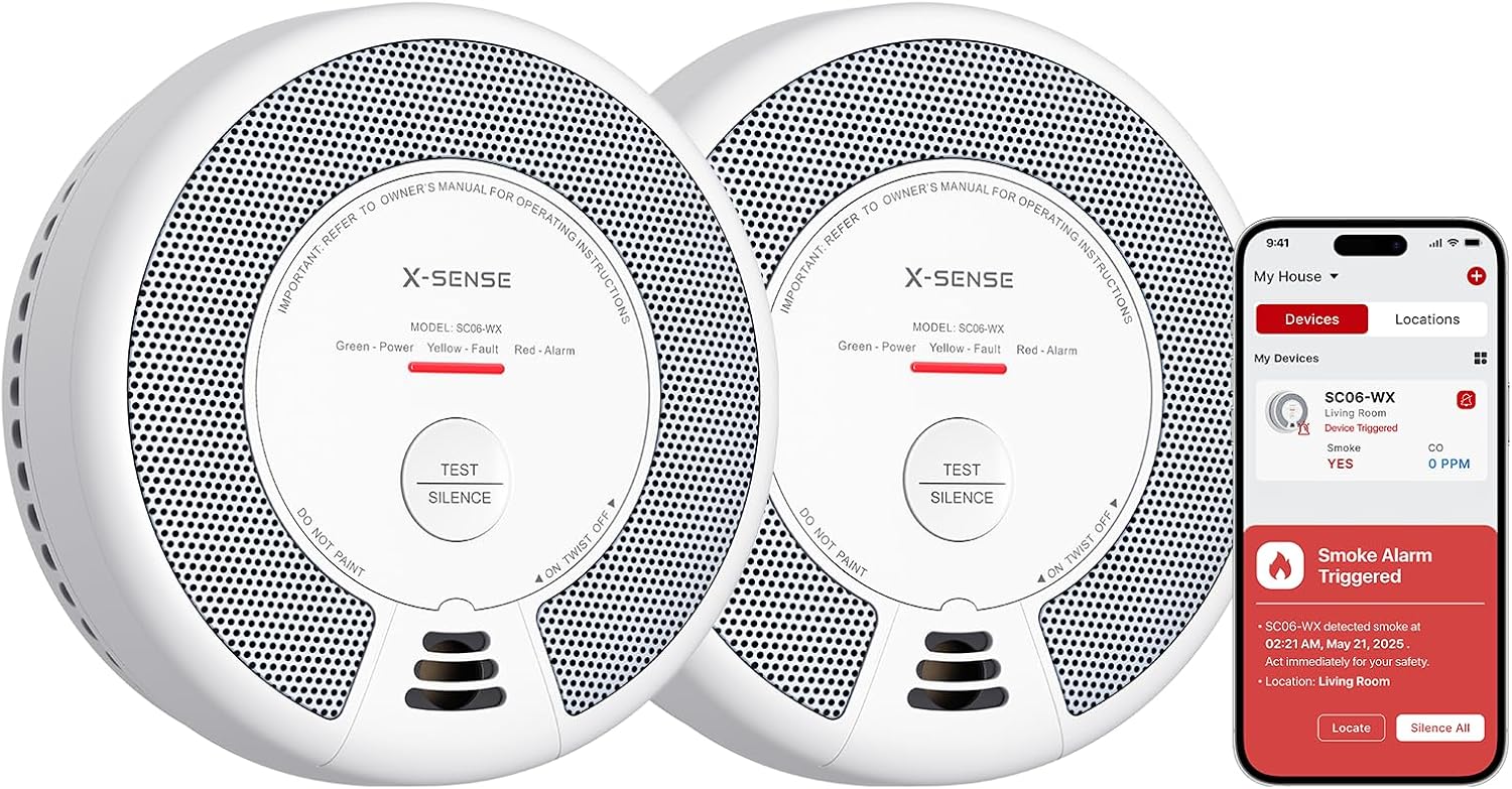 دتکتور هوشمند دود و مونوکسید کربن X-Sense مدل SC06-WX با اتصال WiFi و کنترل از طریق اپلیکیشن (بسته ۲ عددی)