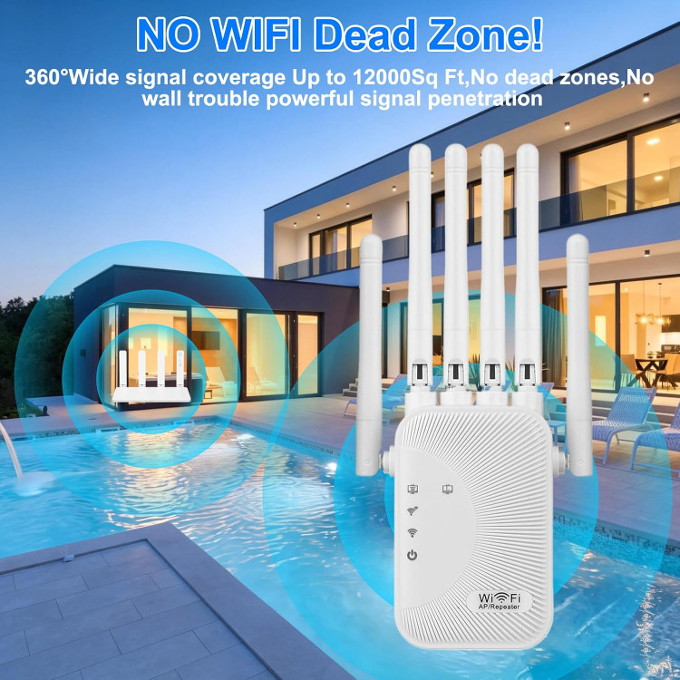 ریپیتر و تقویتکننده وایفای Ourlife با سرعت 1200Mbps، آنتن قدرتمند و پوششدهی گسترده با دو باند 2.4GHz و 5GHz، شش آنتن و پورت LAN