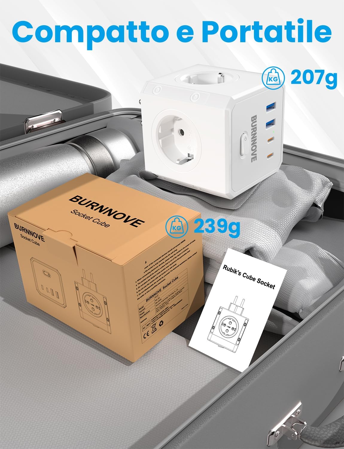 پاور استیشن رومیزی BURNNOVE با طراحی مکعبی (چندراهی برق مکعبی ) مدل 8 در 1 با توان 4000 وات، ۴ پریز برق، ۲ پورت USB-A و ۲ پورت USB-C