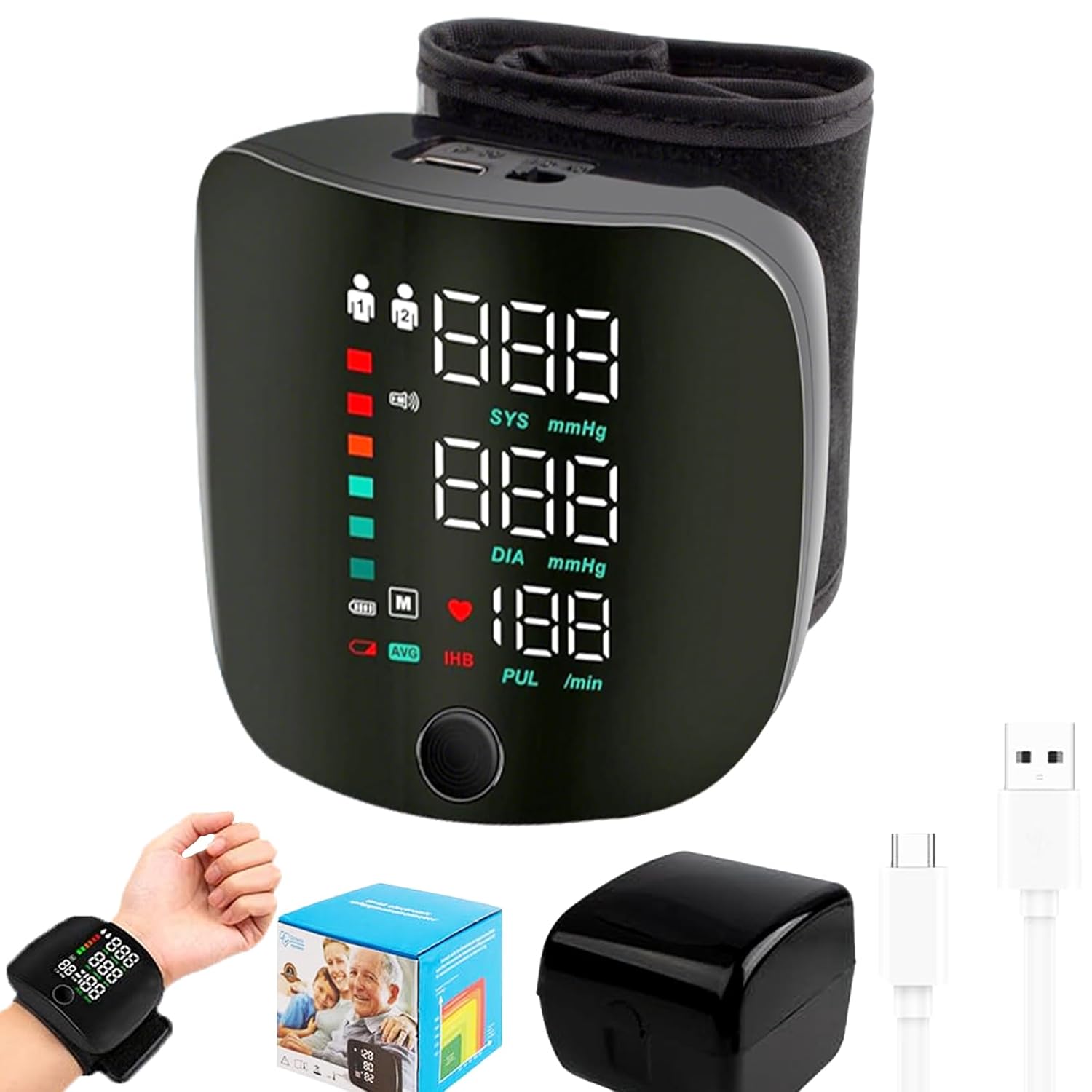 فشارسنج مچی شارژی EneriWell با نمایشگر LED، شارژ USB-C و اعلام صوتی و حافظه دو کاربره