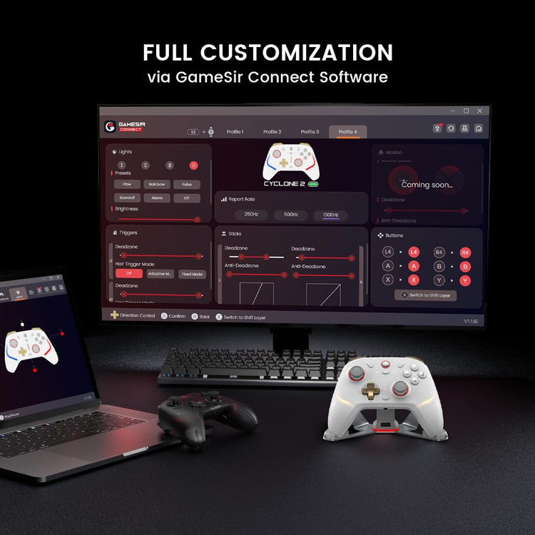 دسته بازی بیسیم GameSir Cyclone 2 با جویاستیک TMR، تریگر Hall Effect و نرخ پاسخ 1000Hz، داک شارژ