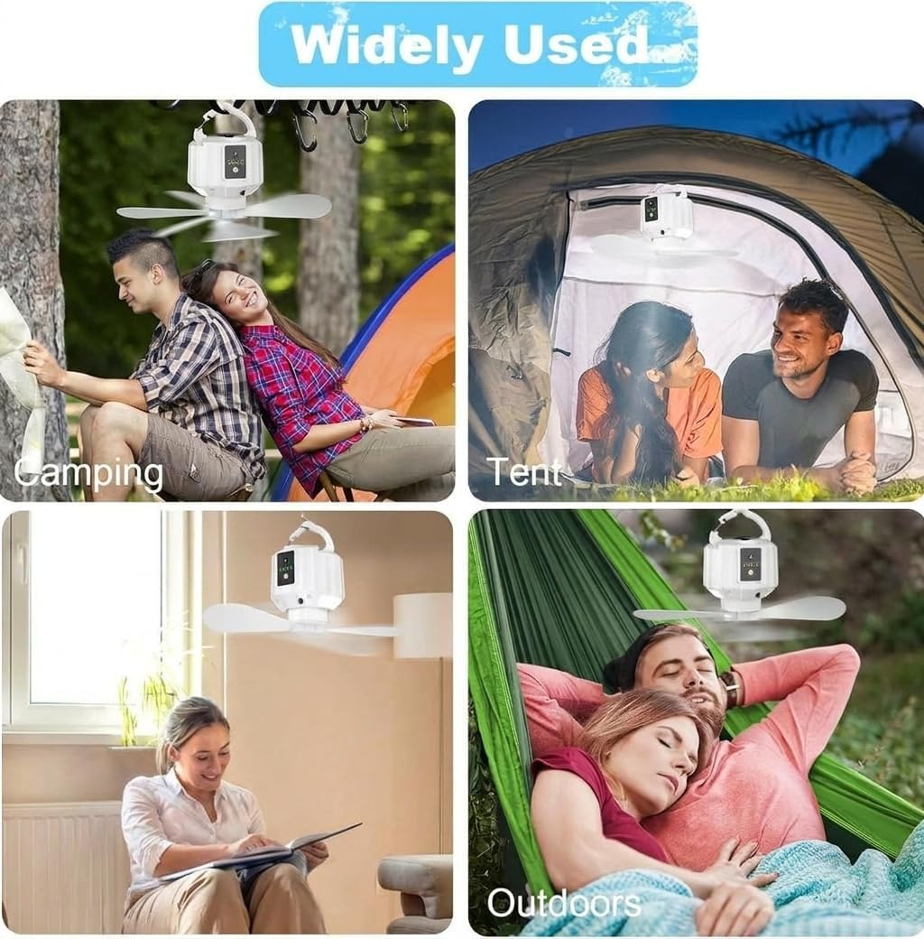 پنکه کمپینگ کممصرف Wastou مدل X15 با مصرف انرژی A+++، و چراغ LED، باتری شارژی، کنترل از راه دور و تایمر