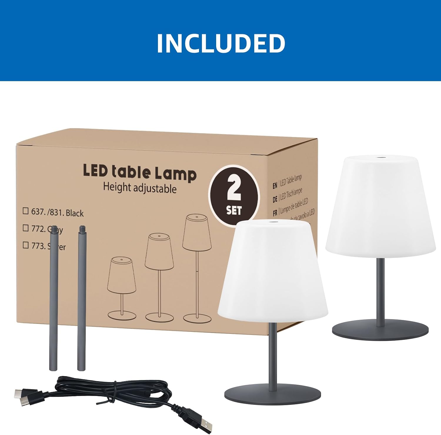 ست ۲ عددی چراغ رومیزی LED شارژی NiceBuy با کنترل لمسی، نور گرم و RGB، بیسیم و ضدآب IP44