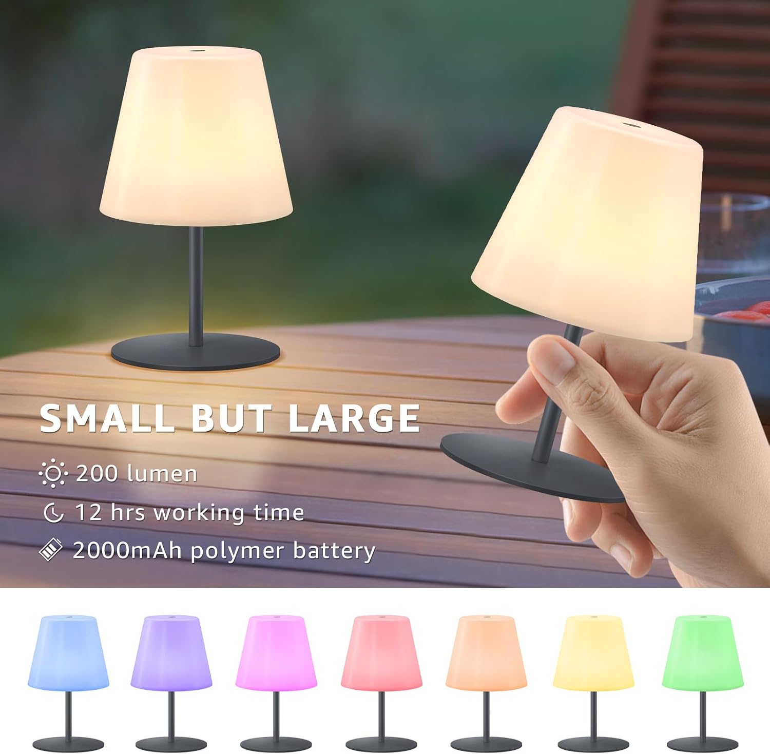 ست ۲ عددی چراغ رومیزی LED شارژی NiceBuy با کنترل لمسی، نور گرم و RGB، بیسیم و ضدآب IP44