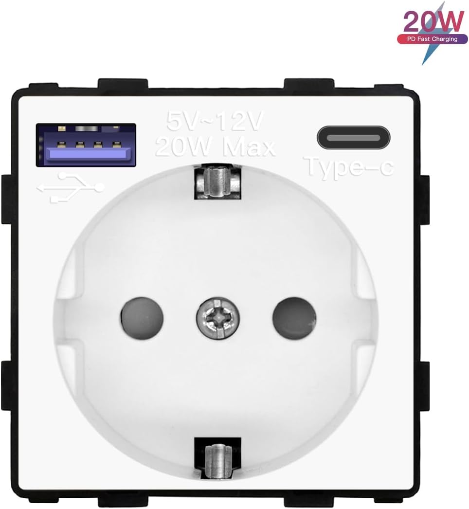 پریز برق توکار BSEED با شارژر سریع USB-C 20 وات، خروجی USB، طراحی مدرن و محافظ کودک