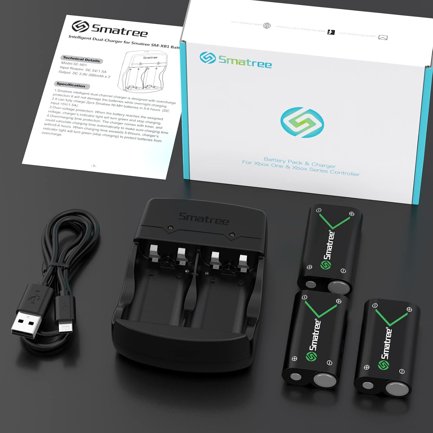 کیت باتری قابلشارژ Smatree برای Xbox Series X/S و Xbox One؛ شامل ۳ عدد باتری Ni-MH با ظرفیت ۲۰۰۰ میلیآمپر ساعت و شارژر دودرگاهه