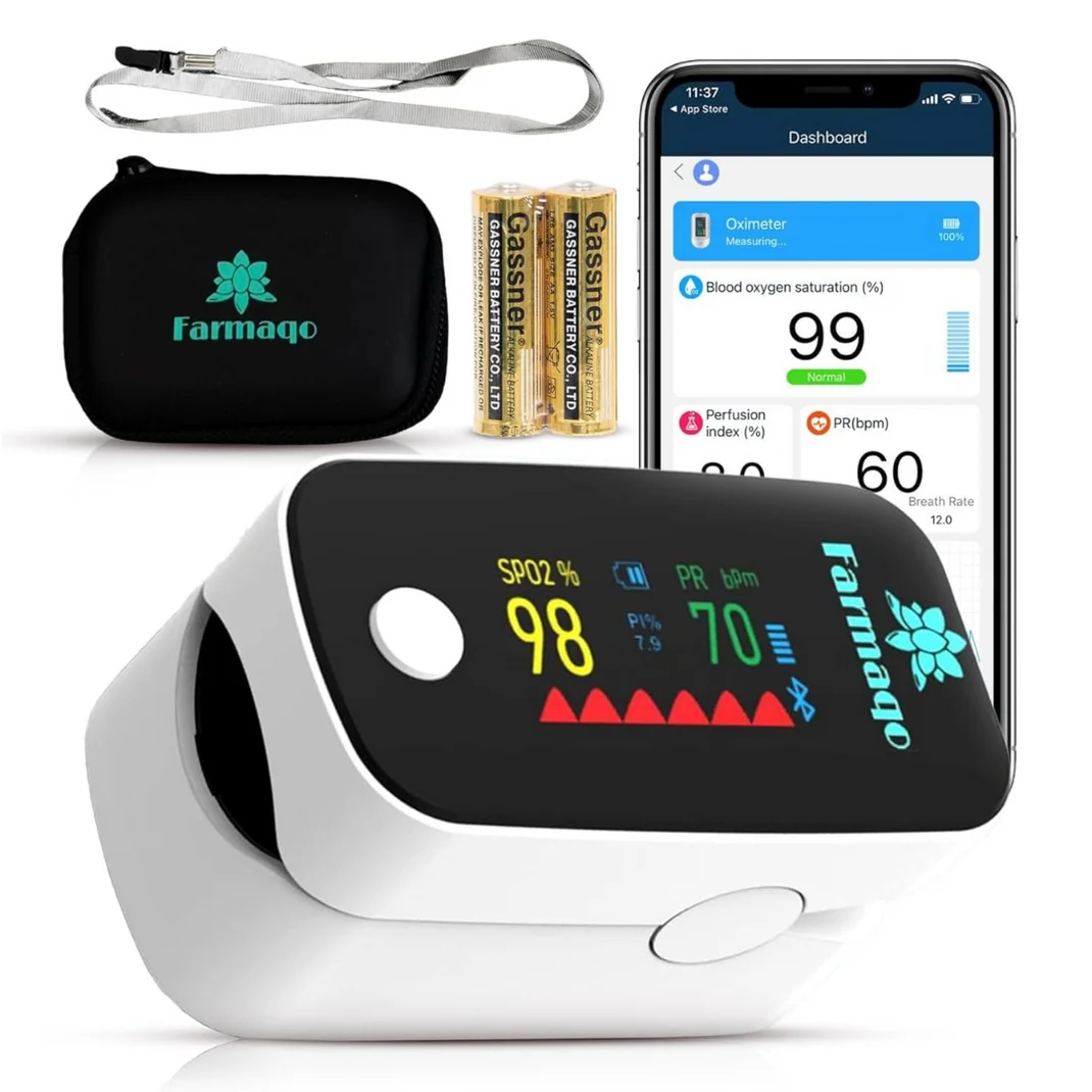 پالس اکسیمتر FARMAQO 500BL با نمایشگر OLED، اتصال بلوتوث و قابلیت اندازهگیری SpO2 و ضربان قلب، ابزاری کوچک و دقیق برای پایش سریع وضعیت اکسیژن خون در منزل، ورزش و سفر است.